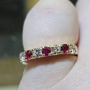 14KT Yellow Gold Natural Ruby & Diamond 6 Stone Band Ring.78TCW Size 6